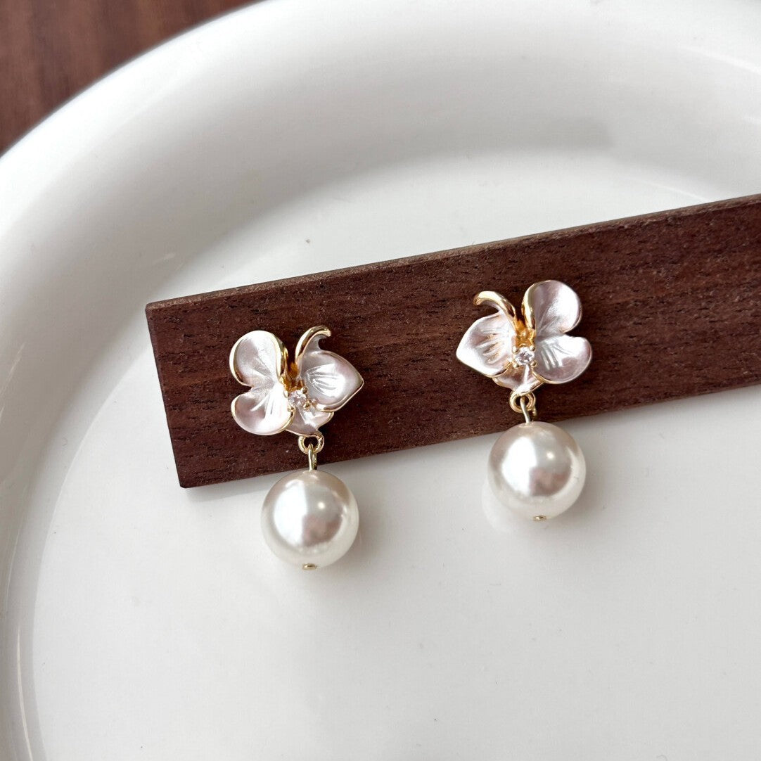 Pearl Lily Flower Earrings For Women