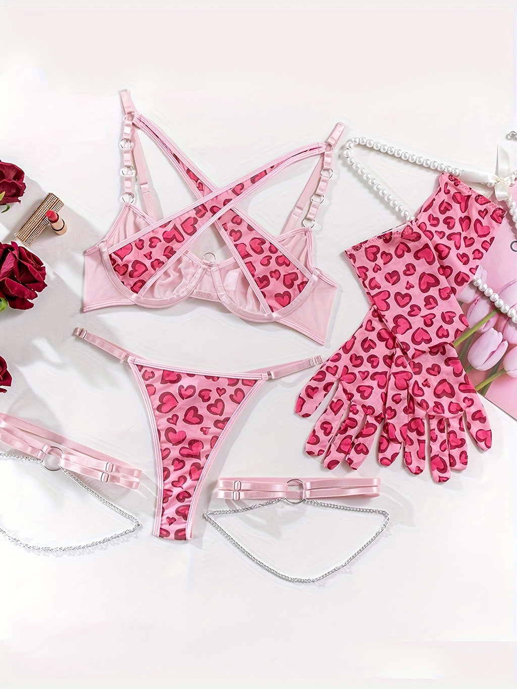 Herzprint-Girlie-BH-Set Dessous