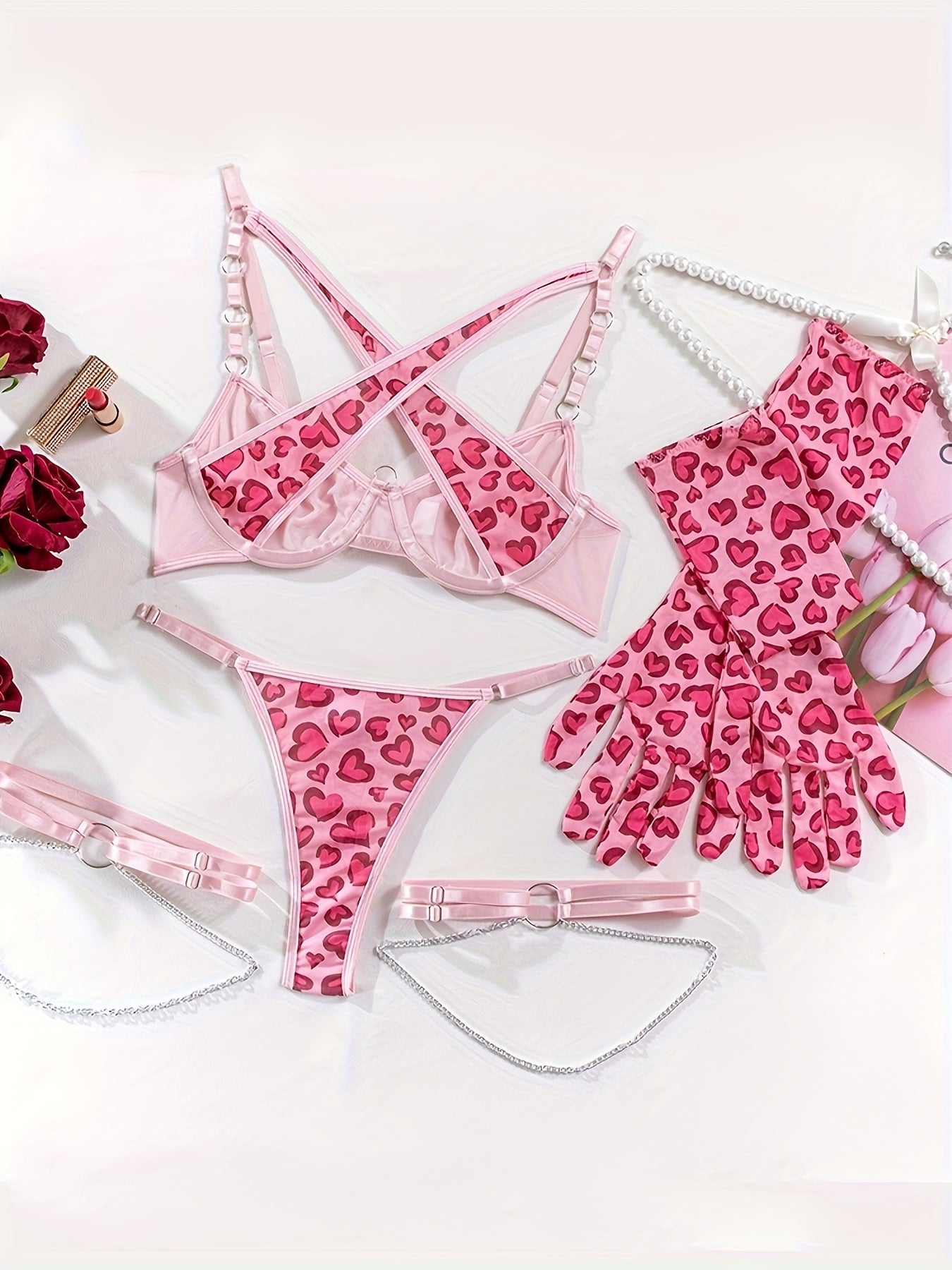 Herzprint-Girlie-BH-Set Dessous