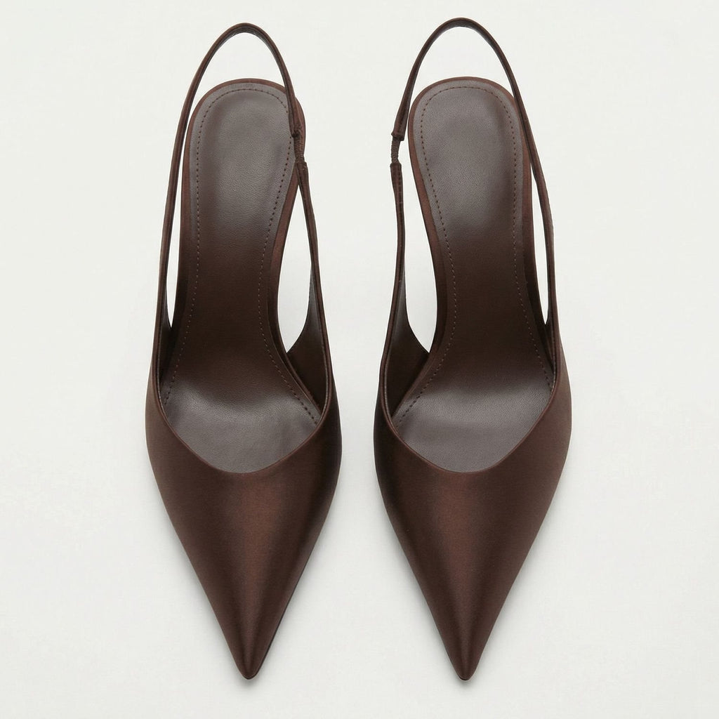 Braune Satin-Stilettos