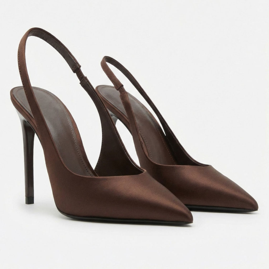 Braune Satin-Stilettos